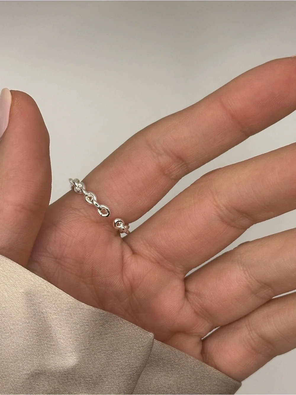 Sterling Silver Chain Ring with Square CZ Accent Minimalist